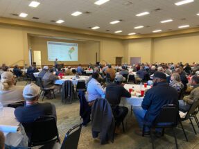 About 200 South Carolina cotton growers gather for the meeting in Santee, South Carolina.