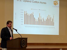 Mike Jones, Clemson Extension cotton specialist,tells growers 2022 was a record year for cotton.
