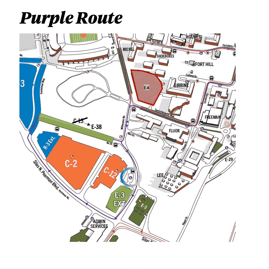 Purple Route map; see image description for details