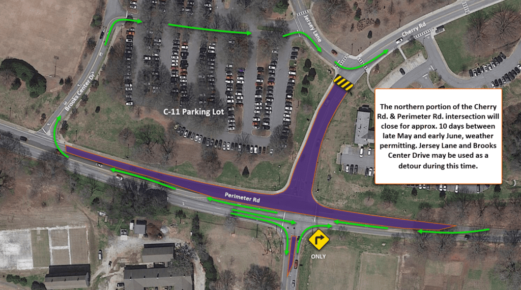 A map showing traffic flow on Perimeter Road. See text for description.