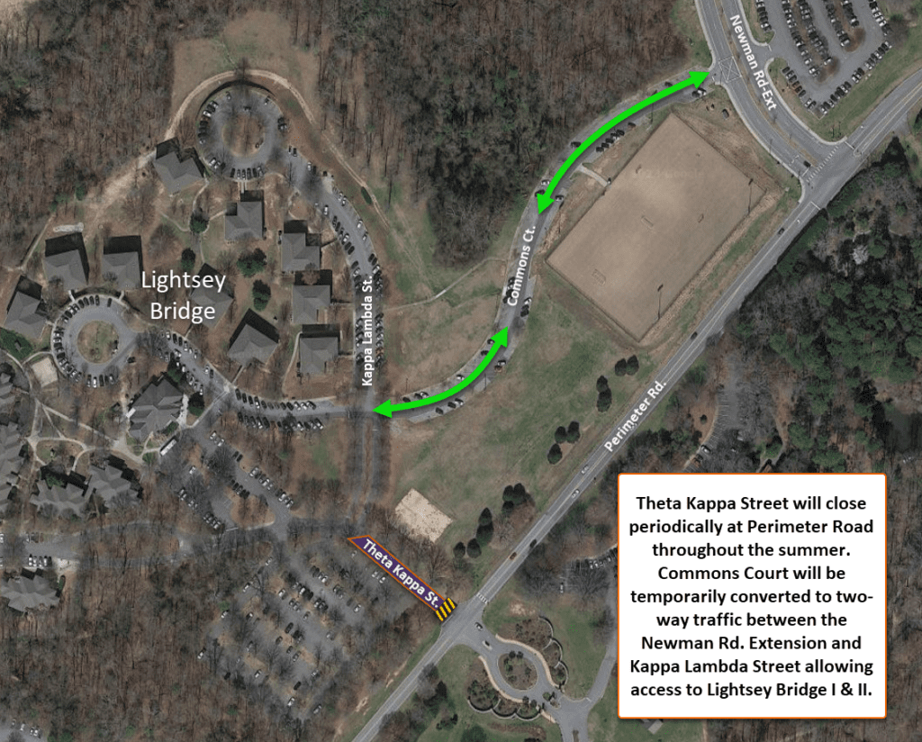 A map showing traffic flow at Theta Kappa Street. See text for description.