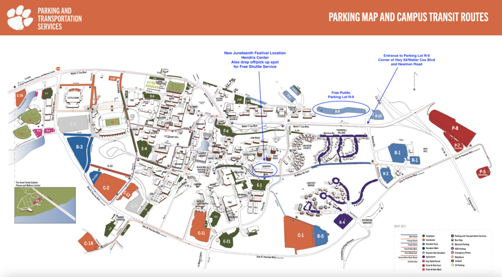 A parking map showing the locations for free public parking (see description)