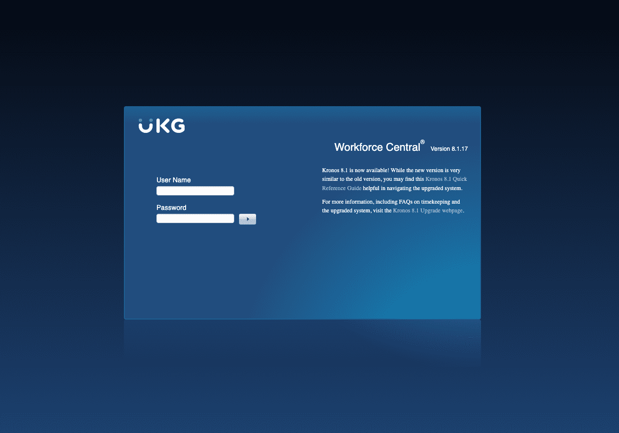 Kronos log in screen before Single Sign On implementation.