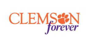 Logo that reads Clemson, with a Tiger Paw icon instead of an o, and then the word forver.