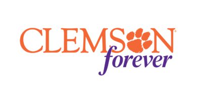 Logo that reads Clemson, with a Tiger Paw icon instead of an o, and then the word forver.