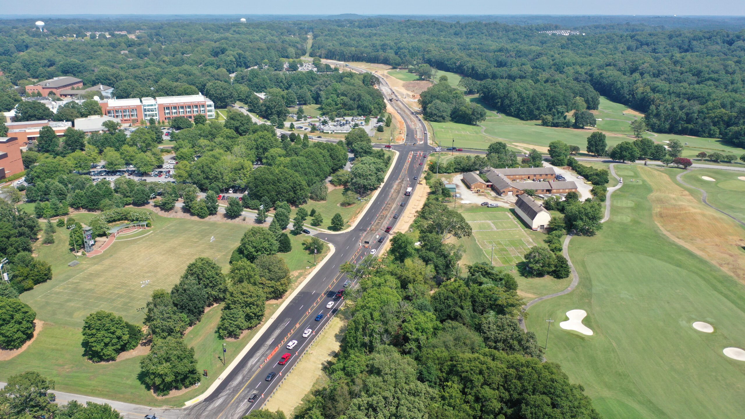 Aerial view of Perimeter Road looking northeast to Highway 76