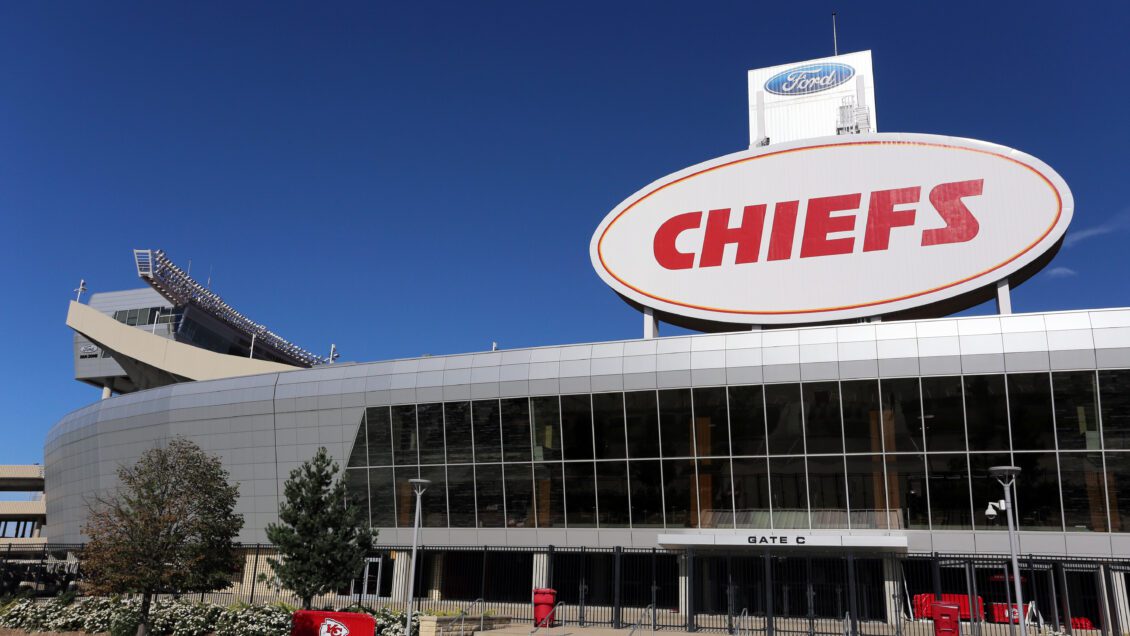 An exterior image of a business building with the Chiefs football team logo.
