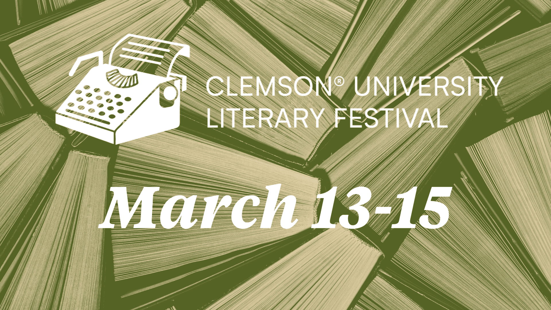 An image showing a typewriter and the dates of the 17th Clemson University Literary Festival, which happens March 13-15, 2024.