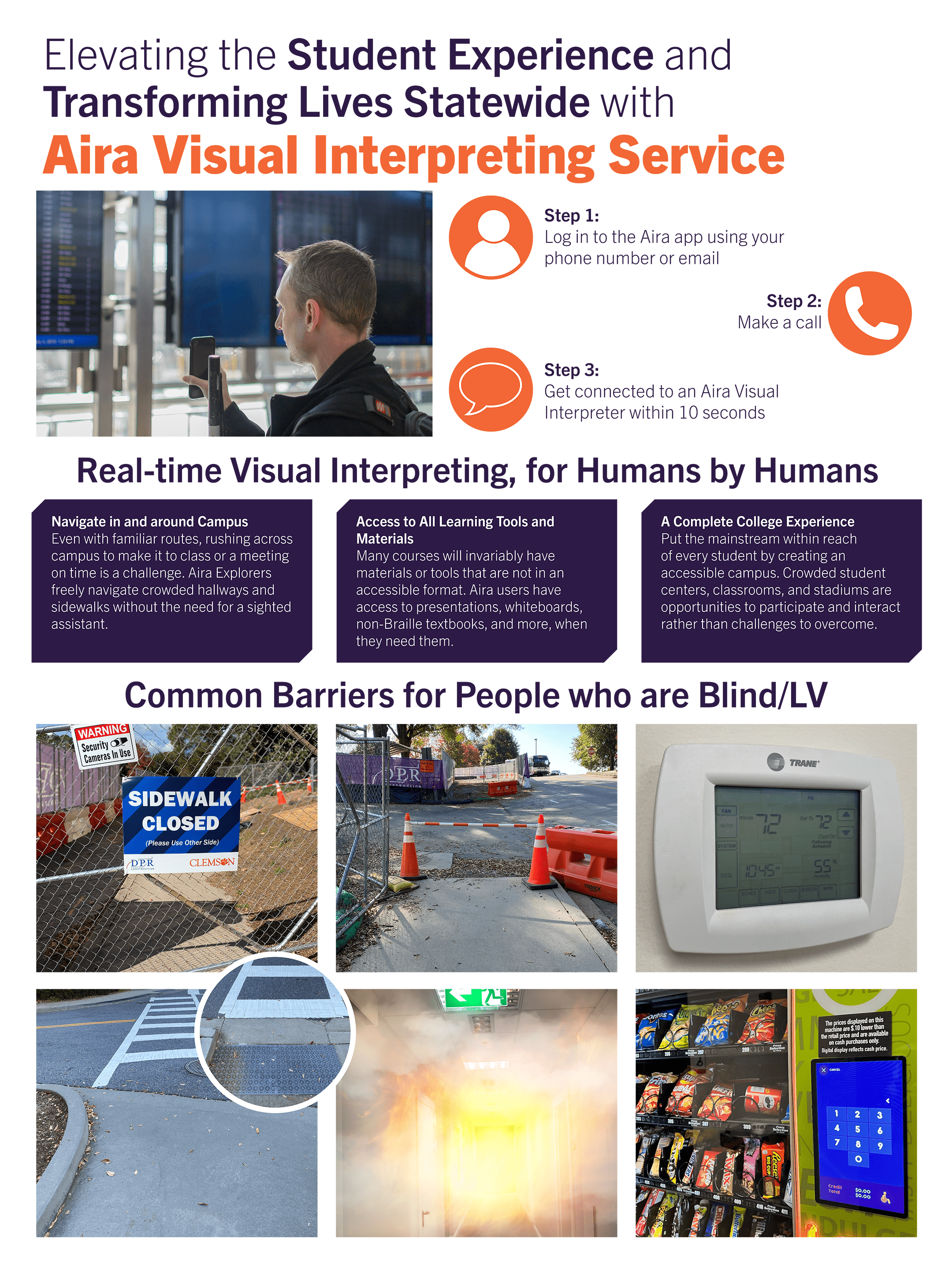 A flyer advertising the Aira Visual Interpreting Service. See image description.