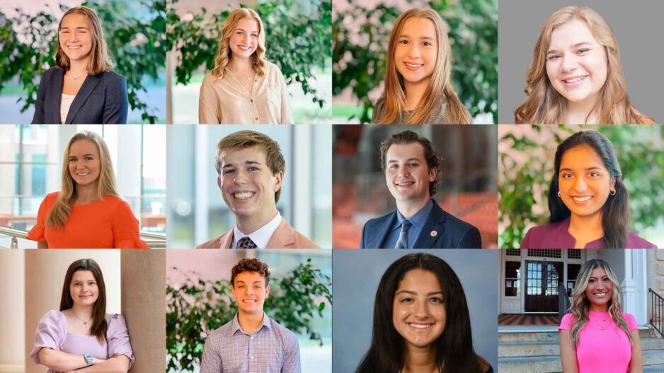 All 12 Dixon Global Policy Scholars, in alphabetical order - Katie Barfield, Ellison Groves, Gretchen Highberger, Carley Hitzelberger, Ava Minton, Briggs Murray, Nathaniel Oates, Tulsi Patel, Abigail Pickrel, Jackson Strickland, Mia Takvor and Bailee Tayles.