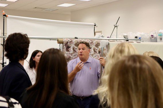 Scott Tannen, Boll & Branch Co-Founder, walked students through the company's headquarters.