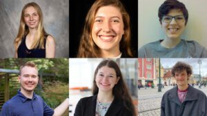 Clemson's graduate research fellowship recipients in order: Virginia (Gracie) Dellinger, Annika DeVol, Lillian (Lily) Margeson, Joshua Murray, Kayleigh Trumbull and Michael Smith.
