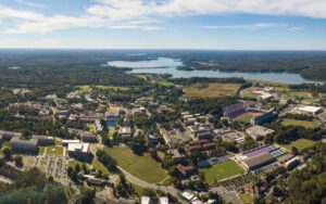An aerial view of Clemson University