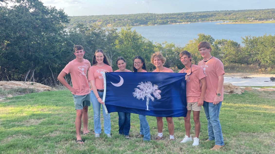 South Carolina 4-H and FFA team members bring the South Carolina state flag to Brownwood, Texas, for national competitions. From left, Levi Dickerson, Emma McCaffrey, Hennelly Gavin, Mya Chapman, Chase Squires, Thomas Mason King, and Ethan Buffkin.