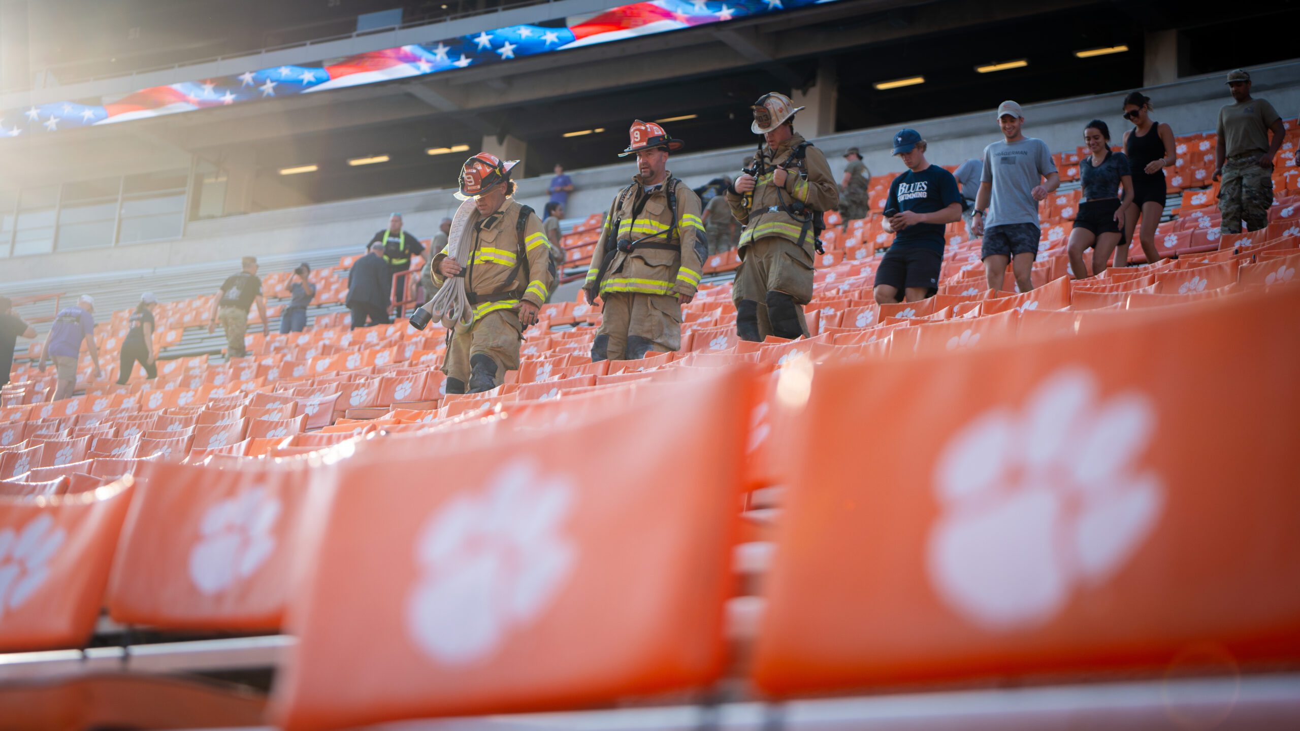 Members of the Clemson University community participate in the 9/11 remembrance stair climb in Memorial Stadium in 2023