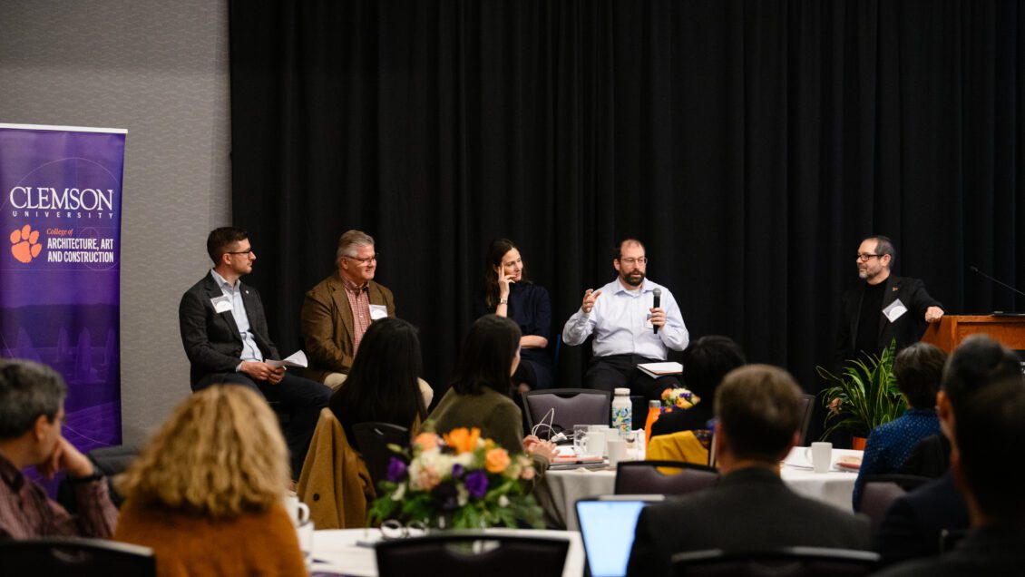 Panelists speak at the Human-Centered Building Design Symposium and Workshop, hosted by the College of Architecture, Art and Construction