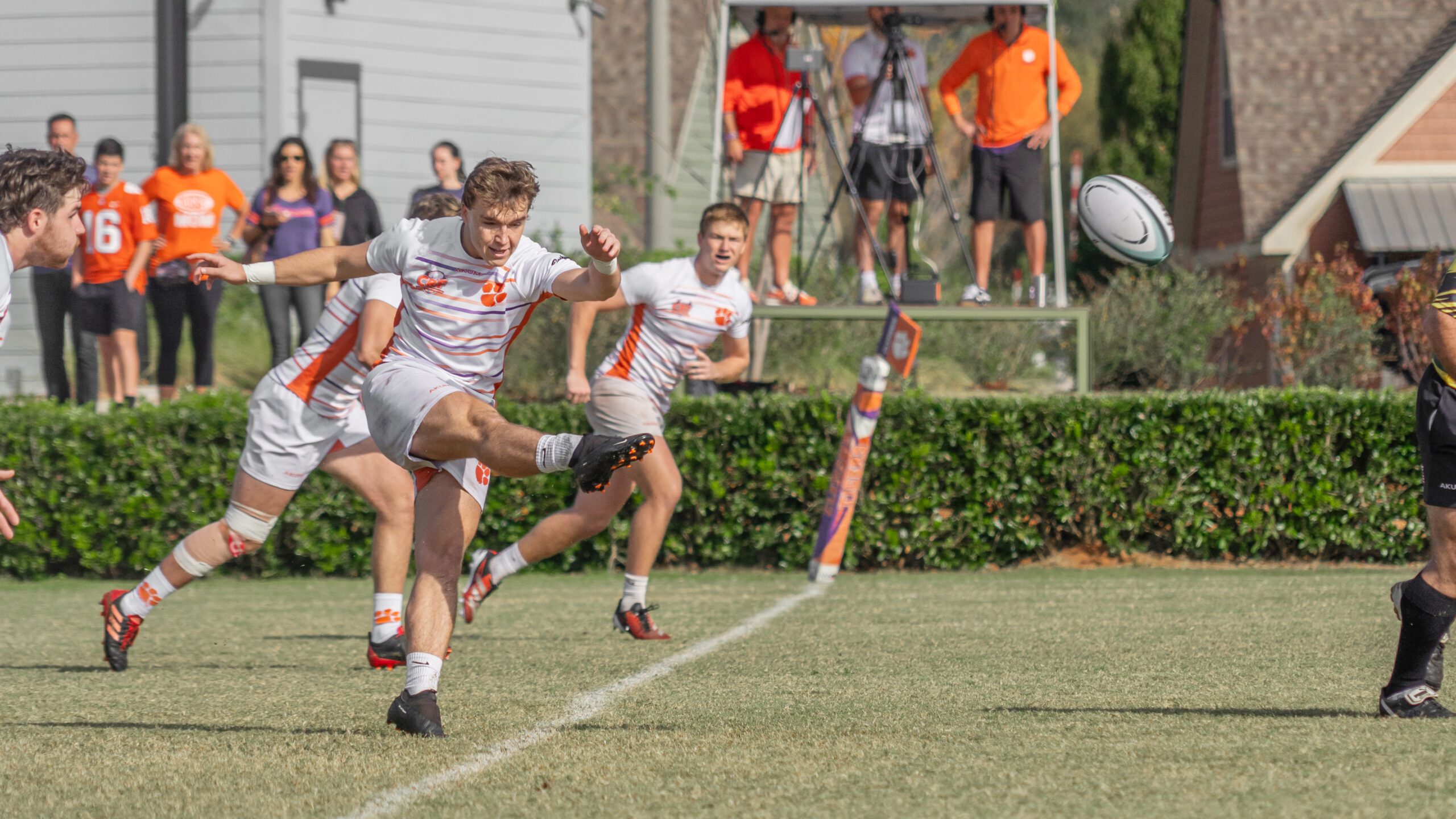 Peyton Hayes and the men's club rugby team during a Fall 2024 match