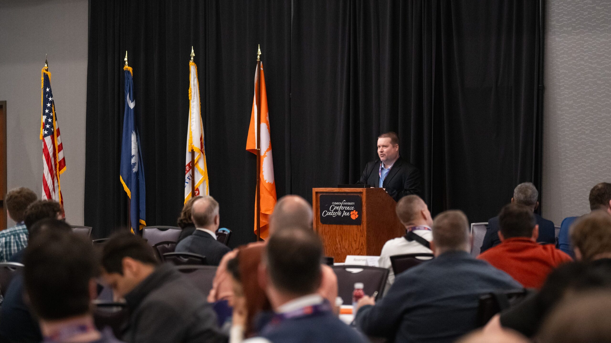 Dr. Philip Frederick delivers the keynote address at the Madren Conference Center.