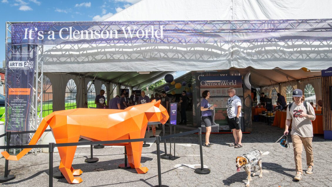 Paper Tiger Scultpure pictured at the 20th Anniversary of Artisphere in Greenville in 2024.