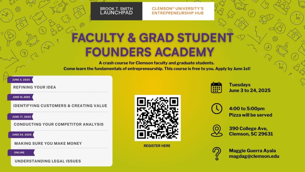 An advertisement for the faculty and grad student founders academy. Text repeated in copy.