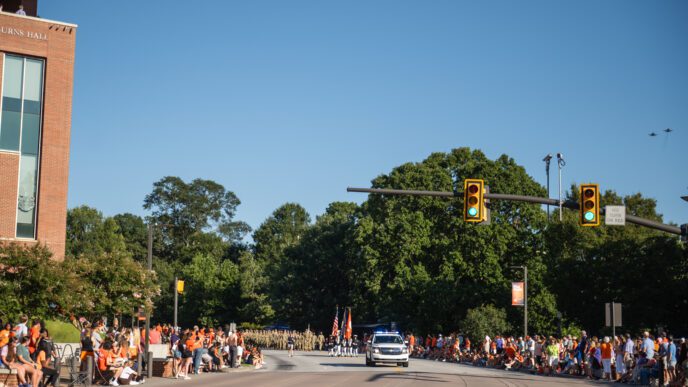 Two F/A-18 C jets perform a flyover during the 2025 First Friday Parade