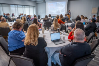 Anna Courie speaks to a group of students on Clemson's main campus