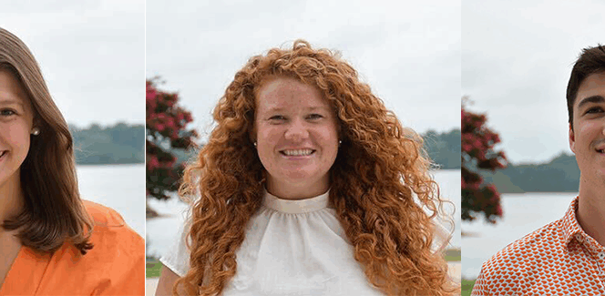 Photo collage of Kirkley Fallaw, Tabitha Swygert and Andrew Woodard.