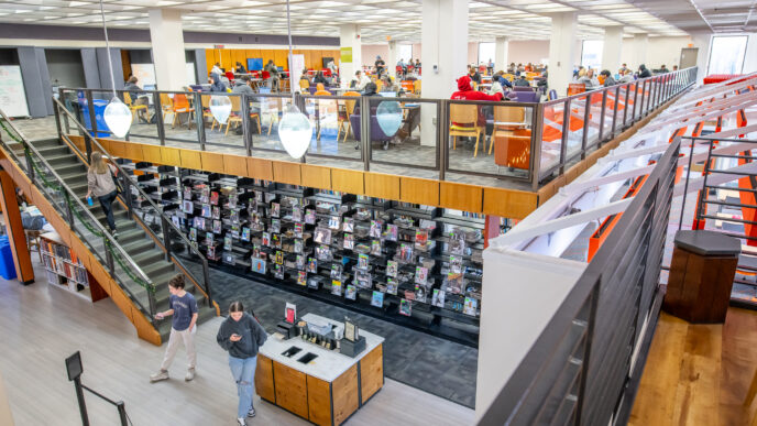 Students spread throughout the library on Clemson's campus