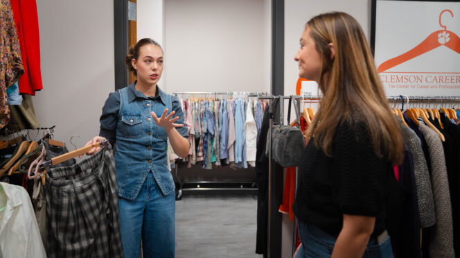 Students sort through professional attire in Clemson's Career Closet