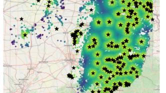 A map showing oil wells in Ohio.