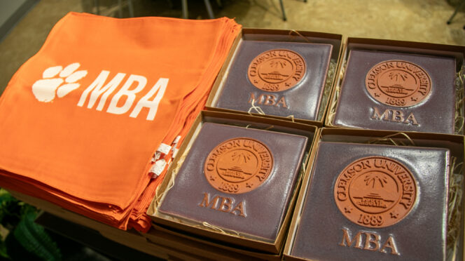 Tiles and MBA napkins on table.