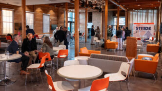 Faculty discuss at a STRIDE event at the Barnes Center.