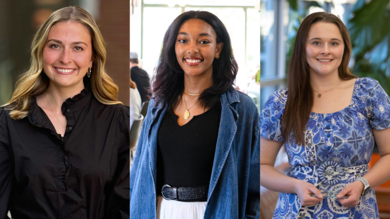 College of Arts and Humanities student award winners Olivia Oefinger, Serena Johnson and Audrey Dubois