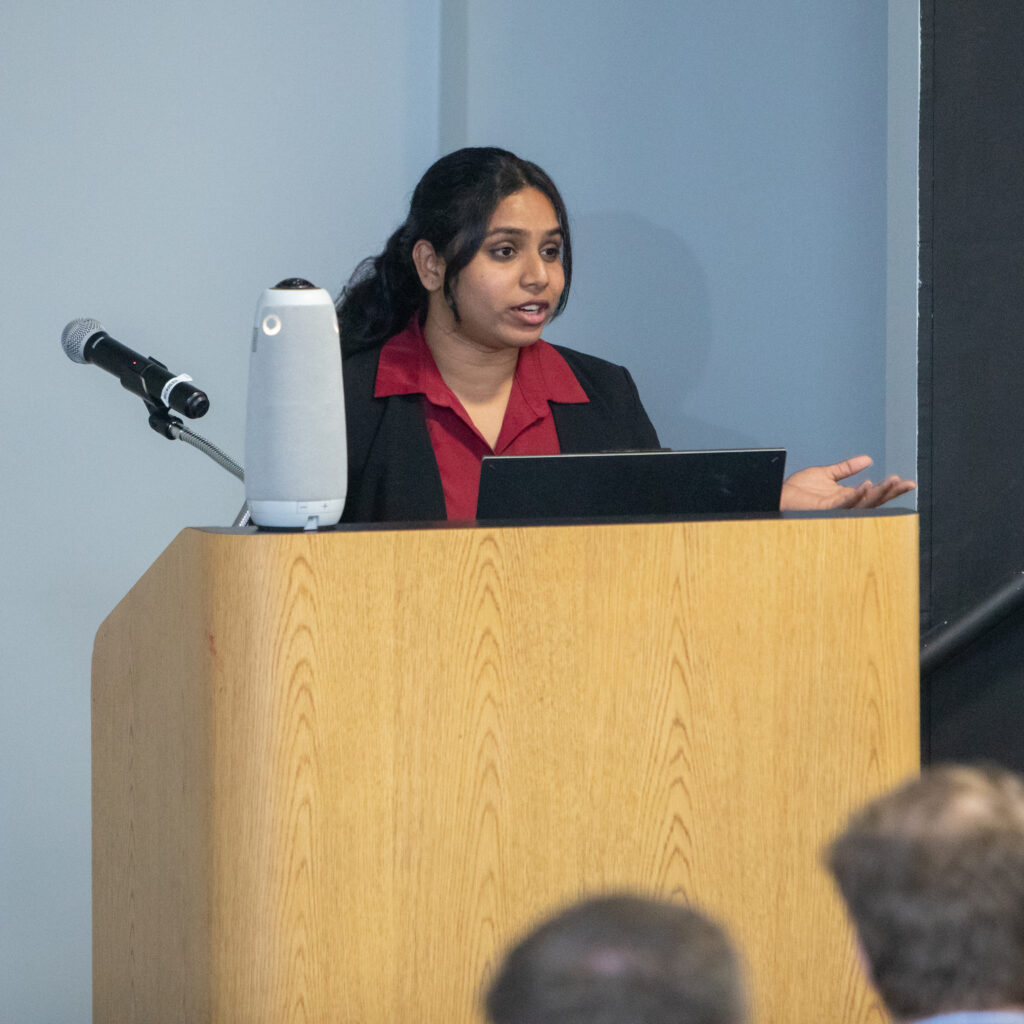 Sravani Pati speaks during a GSG presidential candidate forum