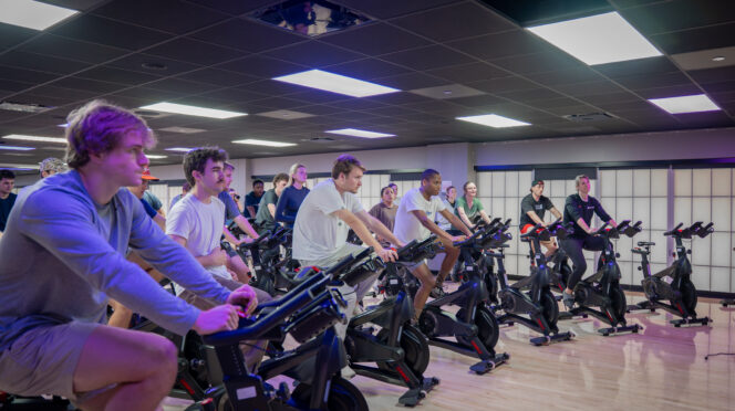 Students take part in a cycling class as part of a PRTM 2630 class at Clemson