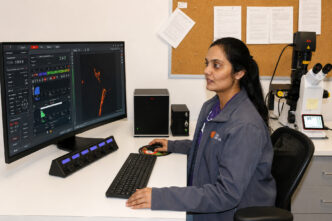 Shalini Etukuri uses the Clemson Light Imaging Facility to conduct cotton genetics research.