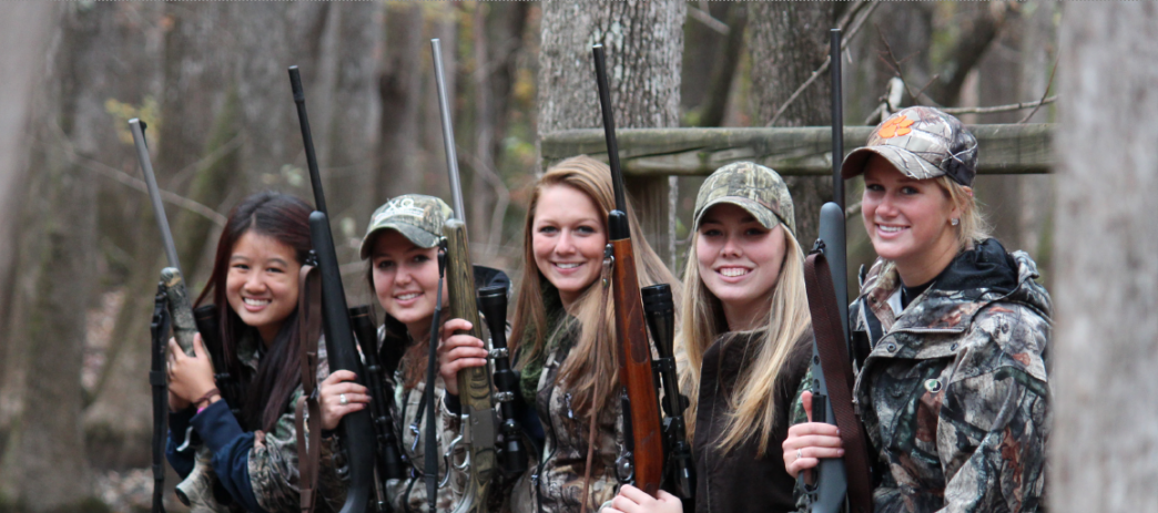 5 young women in camo hunting