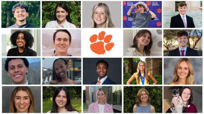 Collage of headshots of Clemson's nineteen 2025-26 Gilman Scholars.