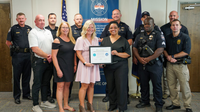 Members of CUPD pose with representatives from the South Carolina Victim's Assistance Network.