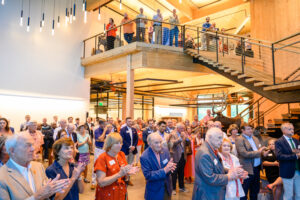 A crowd of alumni, faculty, staff, students and supporters gathers for ribbon cutting of the new Forestry and Environmental Conservation building.