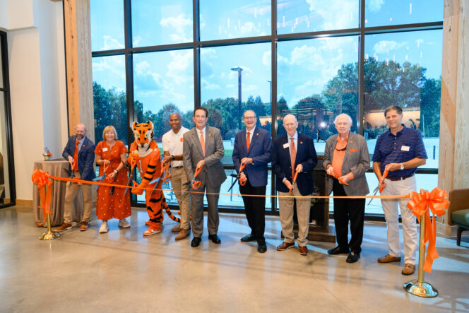 16th president of Clemson University, Dr. Benjamin Ayers, faculty and Board of Trustees representatives cut the ribbon to dedicated the new Forestry and Environmental Conservation building on Friday, September 11, 2026.
