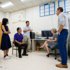 The research team includes (from left): Zhuoyang Wang, Long Cheng, Linke Guo, Heather Hensman Kettrey and Matthew Costello.