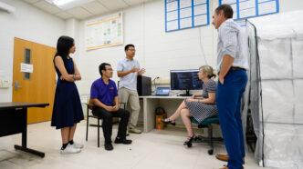 The research team includes (from left): Zhuoyang Wang, Long Cheng, Linke Guo, Heather Hensman Kettrey and Matthew Costello.