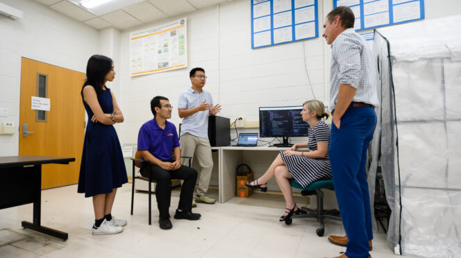 The research team includes (from left): Zhuoyang Wang, Long Cheng, Linke Guo, Heather Hensman Kettrey and Matthew Costello.