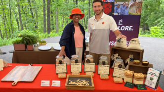 Dil Thavarajah and Tristan Lawrence showcase five newly released Clemson field pea varieties during the Variety Showcase hosted by the Culinary Breeding Network and the Glynwood Center for Regional Food and Farming in New York.